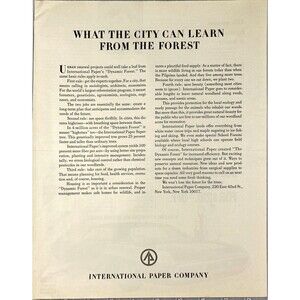 International Paper Co. "What the City Can Learn from the Forest" Print Ad 1970